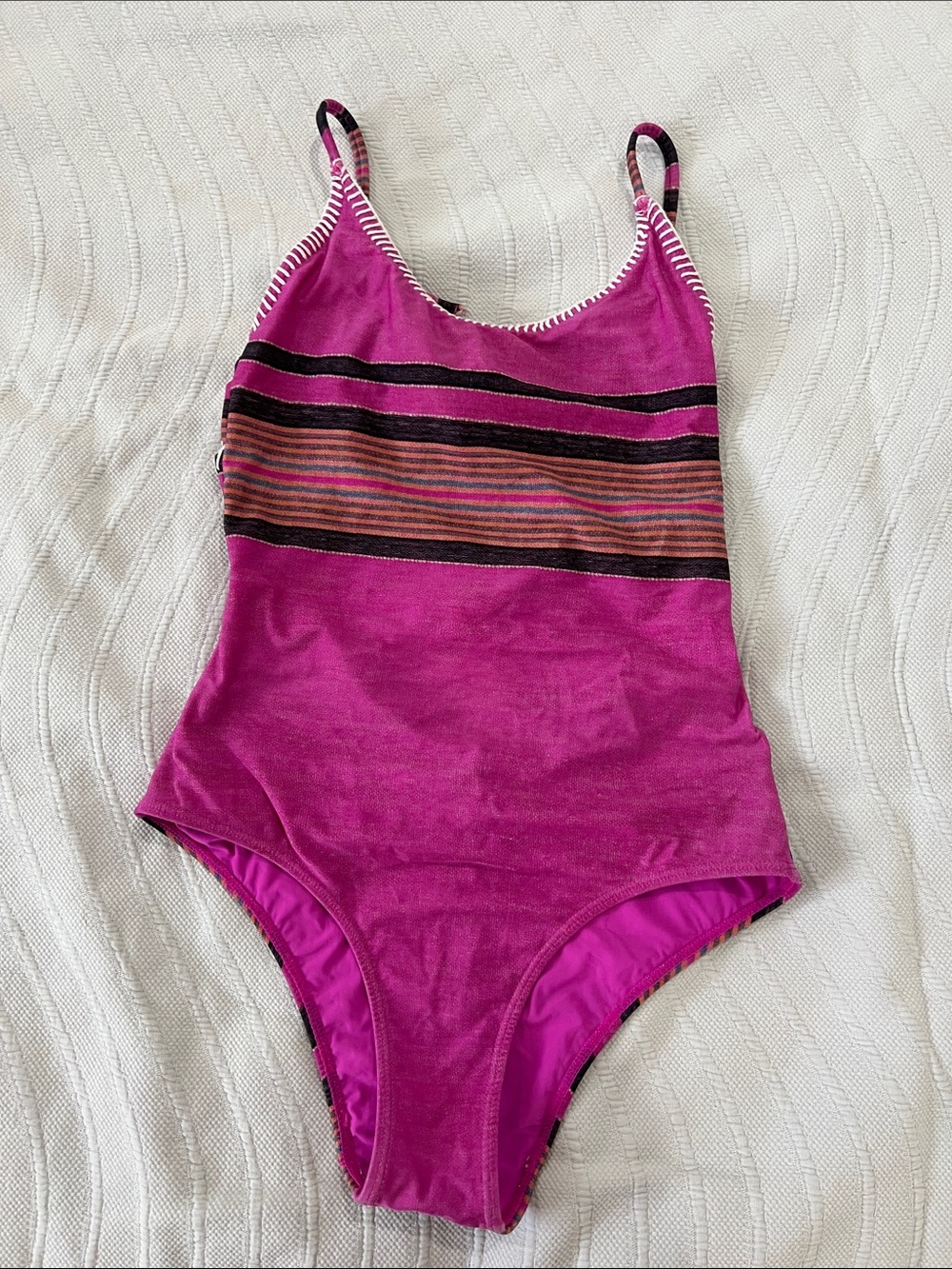 Women’s Magenta One-Piece Swimwear with Striped Band